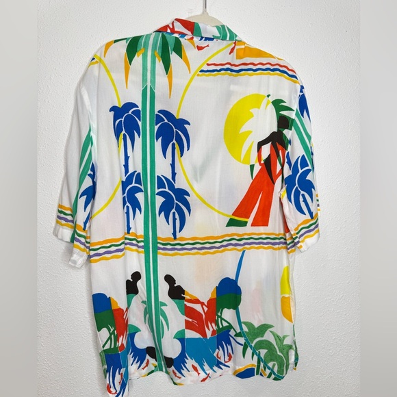 NEW Zara Mens Tropical Beach Print Short Sleeve Shirt - White / Multicolor - M - Picture 9 of 9